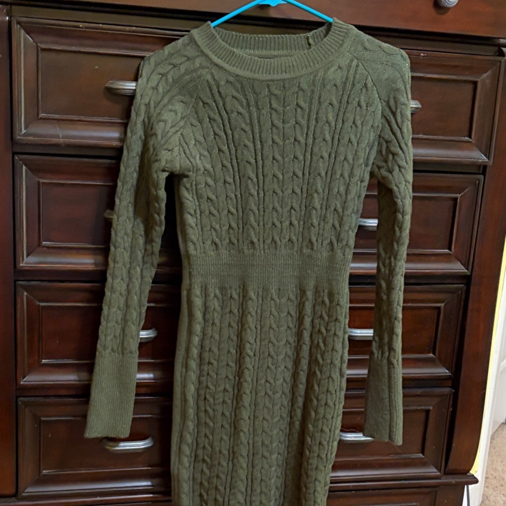 SHEIN Olive Cable Knit Long Sleeve Dress
